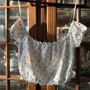 Forever 21 Cream Top with Red Floral Design